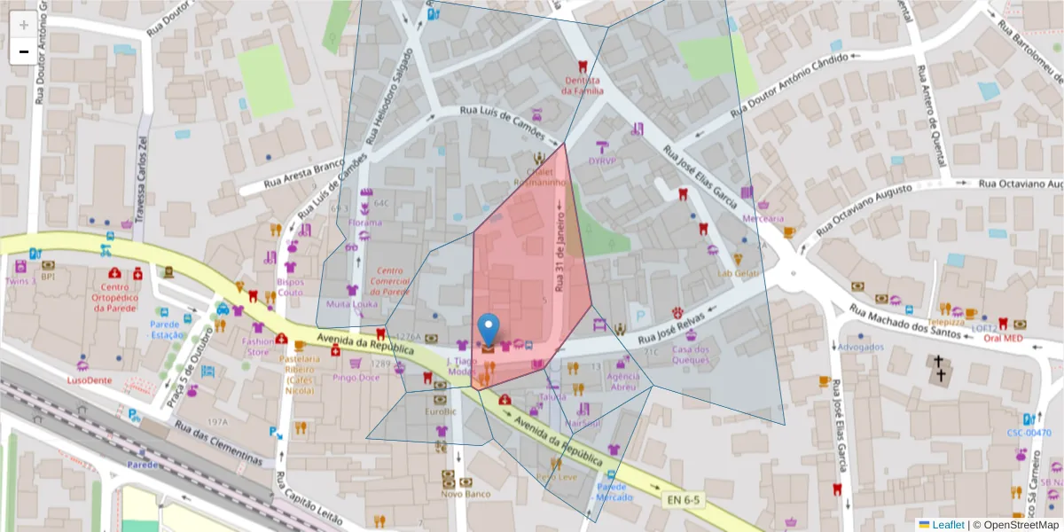 Mapa detalhado do código postal 2775-222 com limites, códigos postais vizinhos e agências dos correios