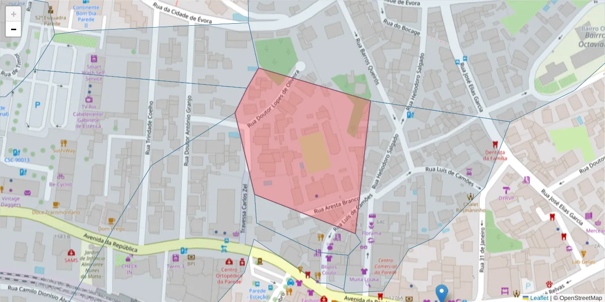 Mapa detalhado do código postal 2775-235 com limites, códigos postais vizinhos e agências dos correios
