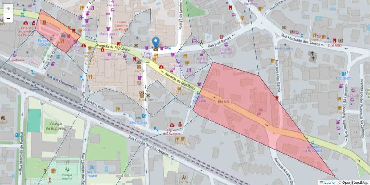 Mapa detalhado do código postal 2775-274 com limites, códigos postais vizinhos e agências dos correios