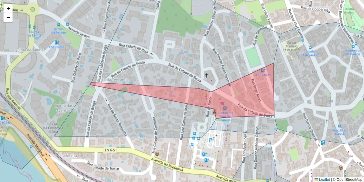 Mapa detalhado do código postal 2775-291 com limites, códigos postais vizinhos e agências dos correios