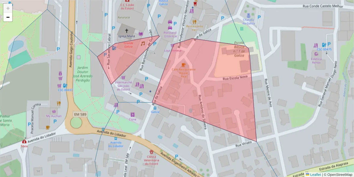 Mapa detalhado do código postal 2775-305 com limites, códigos postais vizinhos e agências dos correios