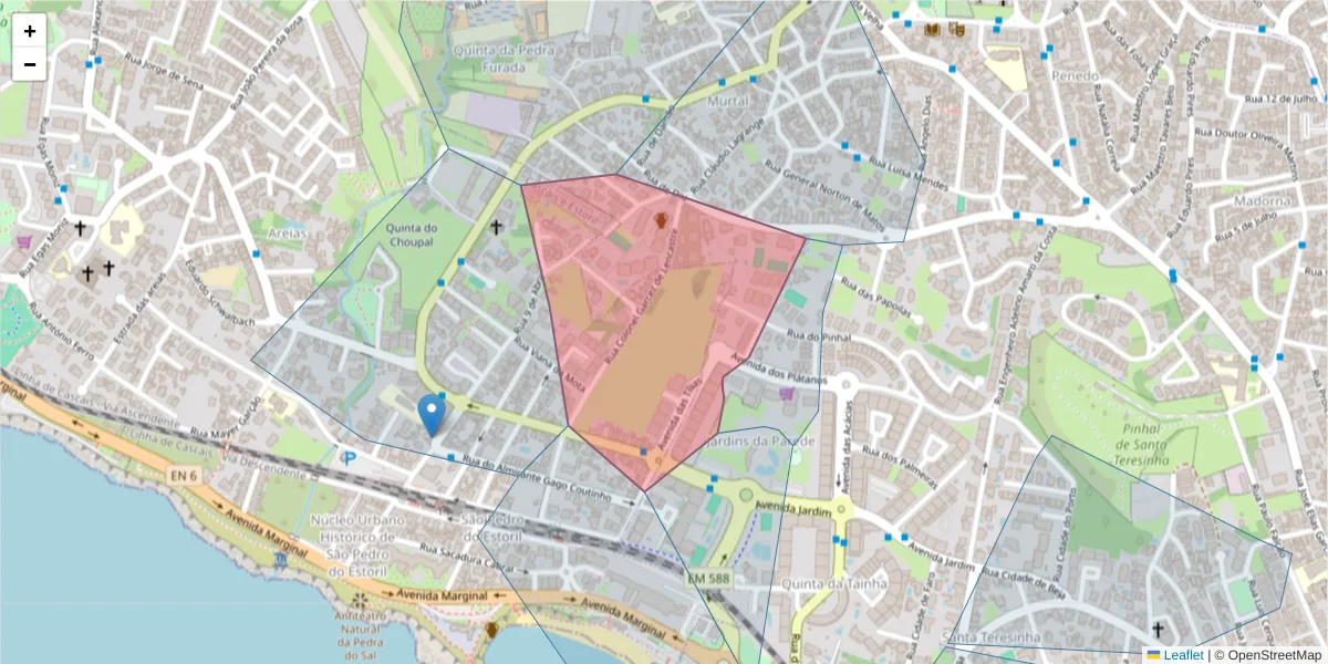 Mapa detalhado do código postal 2775-335 com limites, códigos postais vizinhos e agências dos correios