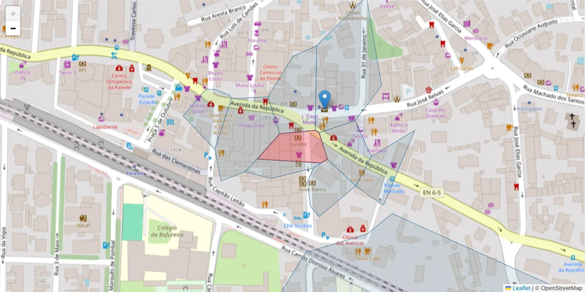 Mapa detalhado do código postal 2775-393 com limites, códigos postais vizinhos e agências dos correios