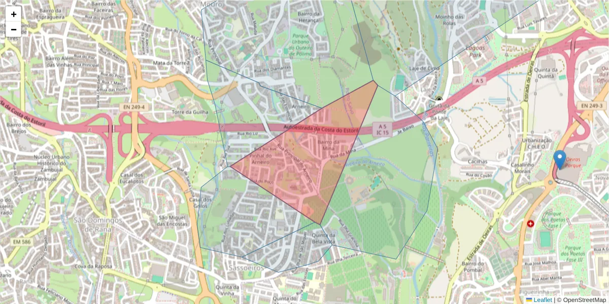 Mapa detalhado do código postal 2775-524 com limites, códigos postais vizinhos e agências dos correios