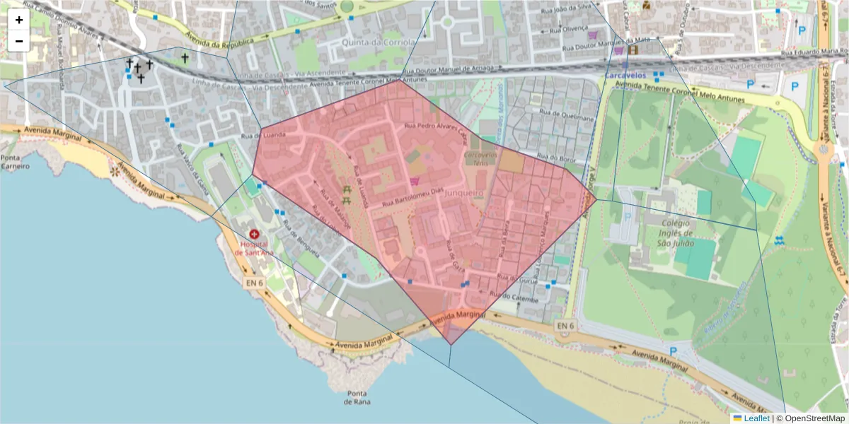 Mapa detalhado do código postal 2775-551 com limites, códigos postais vizinhos e agências dos correios