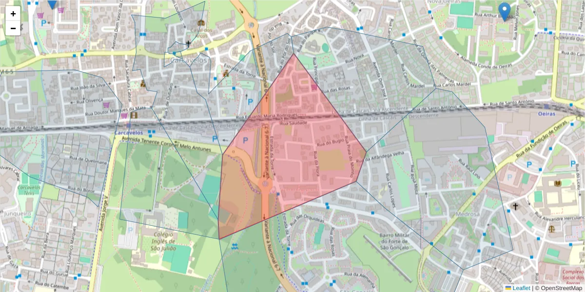 Mapa detalhado do código postal 2775-566 com limites, códigos postais vizinhos e agências dos correios