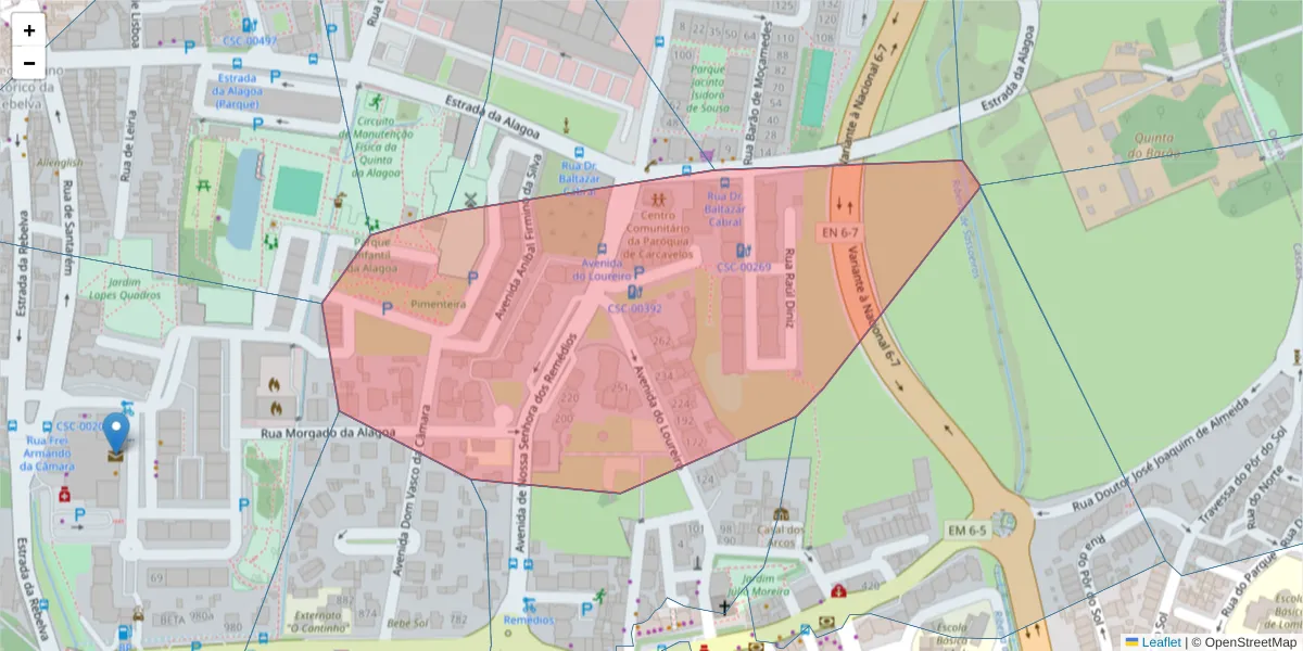 Mapa detalhado do código postal 2775-599 com limites, códigos postais vizinhos e agências dos correios