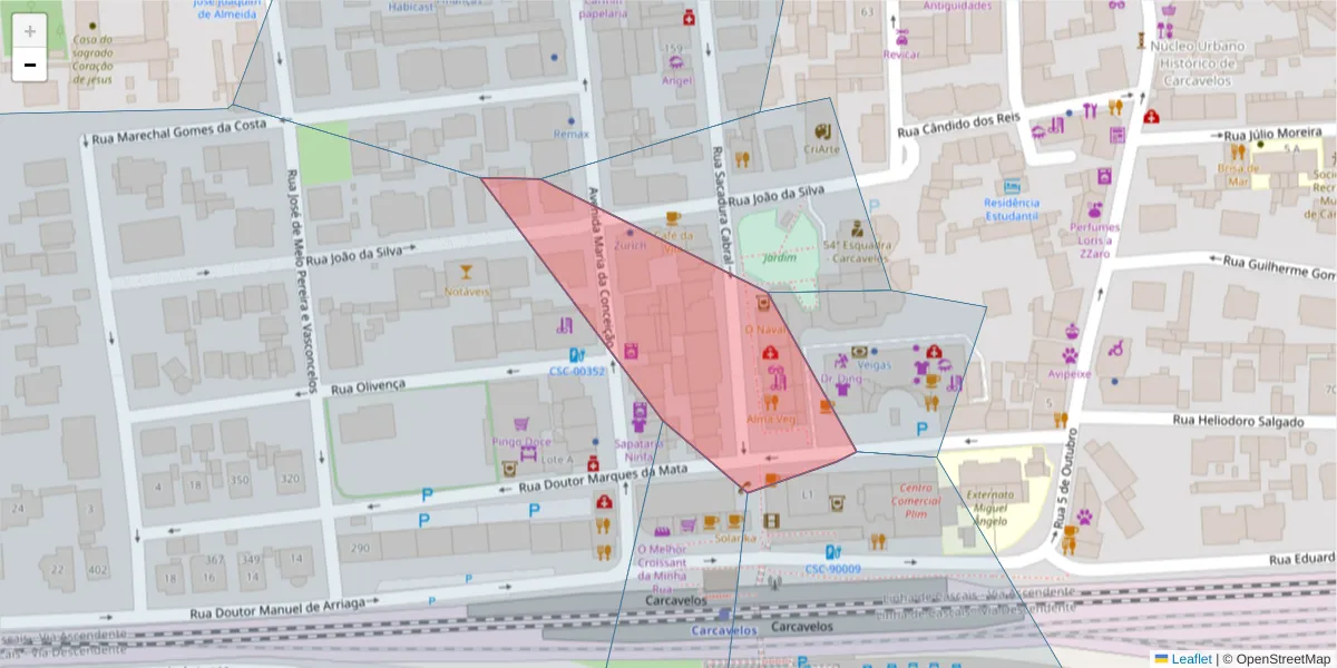 Mapa detalhado do código postal 2775-626 com limites, códigos postais vizinhos e agências dos correios