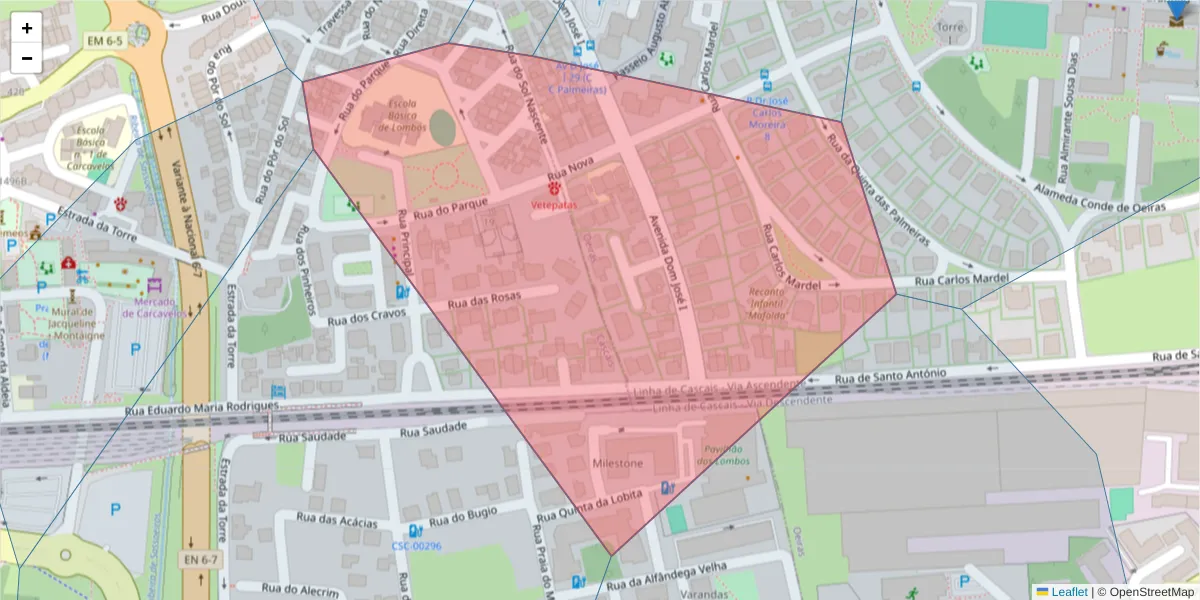 Mapa detalhado do código postal 2775-674 com limites, códigos postais vizinhos e agências dos correios