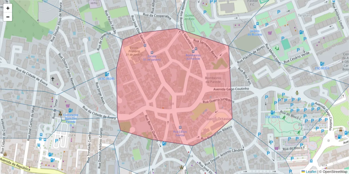 Mapa detalhado do código postal 2775086 com limites, códigos postais vizinhos e agências dos correios