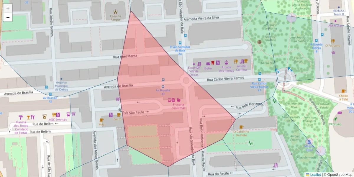Mapa detalhado do código postal 2780-037 com limites, códigos postais vizinhos e agências dos correios
