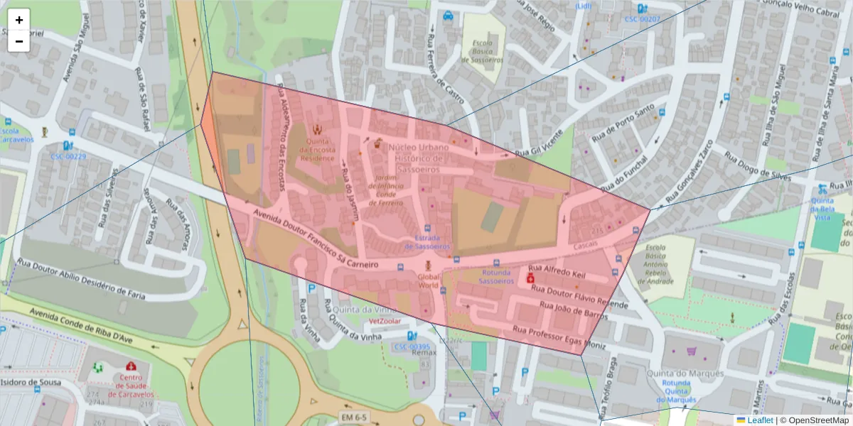 Mapa detalhado do código postal 2780-109 com limites, códigos postais vizinhos e agências dos correios