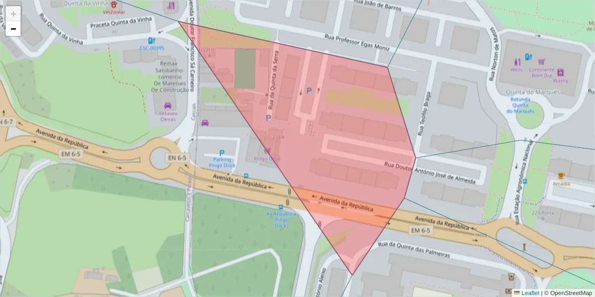 Mapa detalhado do código postal 2780-132 com limites, códigos postais vizinhos e agências dos correios