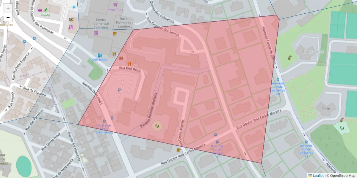 Mapa detalhado do código postal 2780-145 com limites, códigos postais vizinhos e agências dos correios
