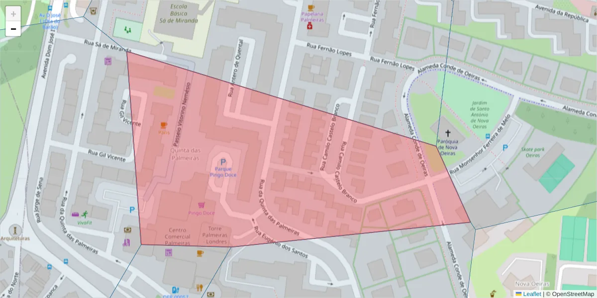 Mapa detalhado do código postal 2780-149 com limites, códigos postais vizinhos e agências dos correios