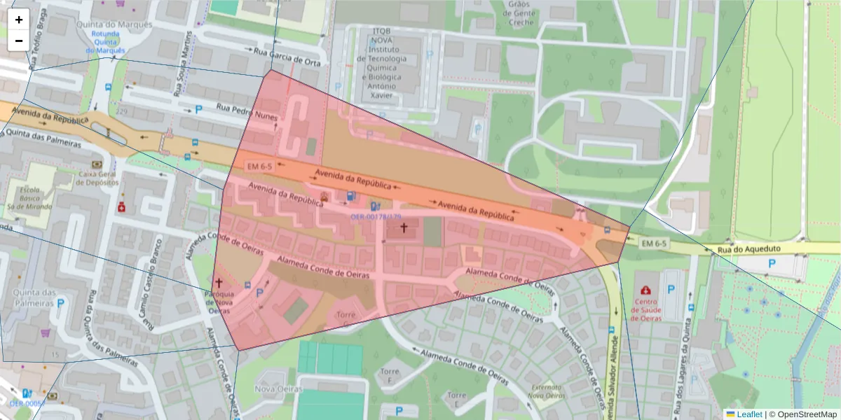 Mapa detalhado do código postal 2780-160 com limites, códigos postais vizinhos e agências dos correios