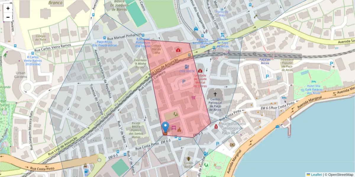 Mapa detalhado do código postal 2780-161 com limites, códigos postais vizinhos e agências dos correios