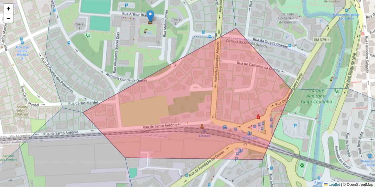 Mapa detalhado do código postal 2780-164 com limites, códigos postais vizinhos e agências dos correios
