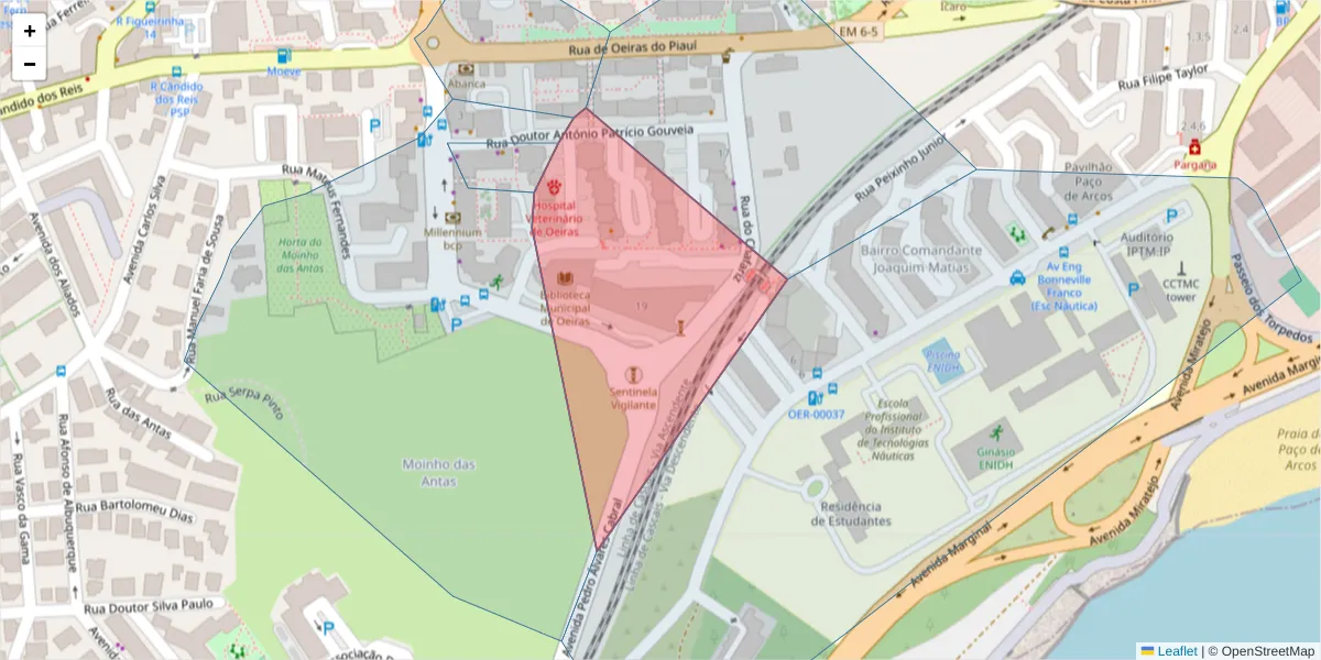 Mapa detalhado do código postal 2780-177 com limites, códigos postais vizinhos e agências dos correios