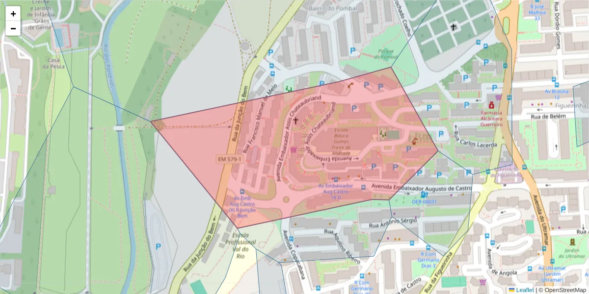 Mapa detalhado do código postal 2780-199 com limites, códigos postais vizinhos e agências dos correios