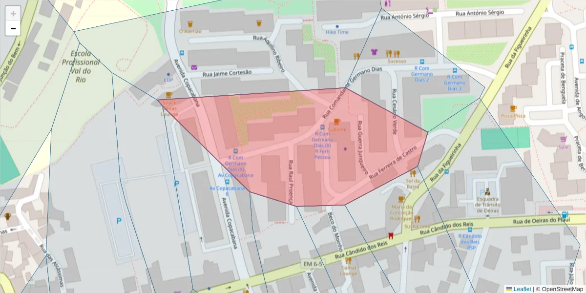 Mapa detalhado do código postal 2780-218 com limites, códigos postais vizinhos e agências dos correios