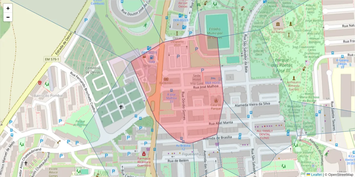 Mapa detalhado do código postal 2780-232 com limites, códigos postais vizinhos e agências dos correios