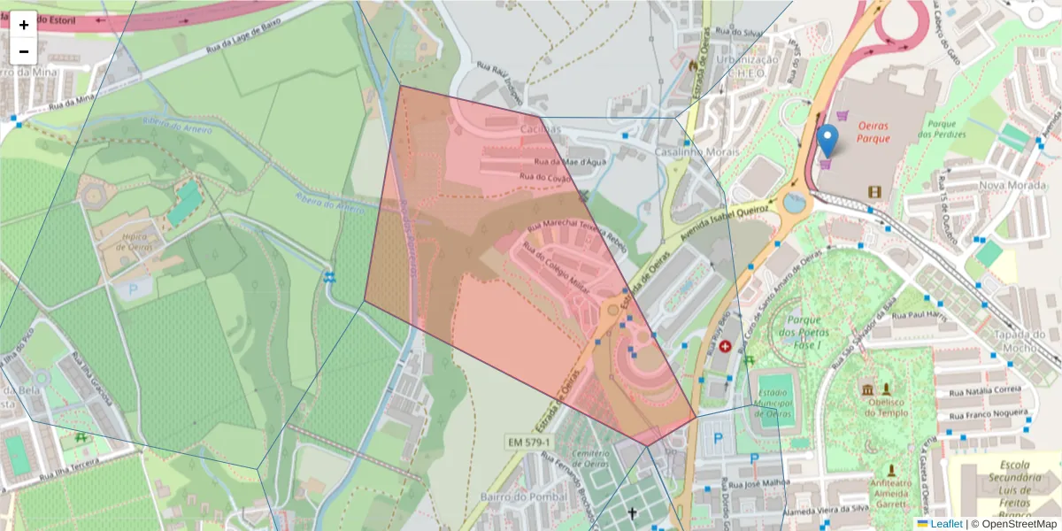 Mapa detalhado do código postal 2780-239 com limites, códigos postais vizinhos e agências dos correios