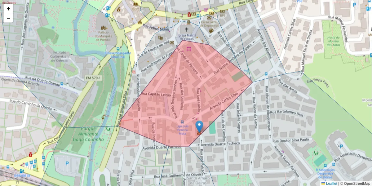 Mapa detalhado do código postal 2780-254 com limites, códigos postais vizinhos e agências dos correios
