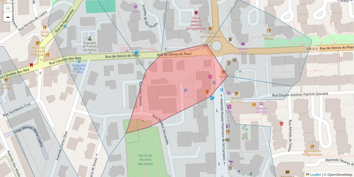 Mapa detalhado do código postal 2780-283 com limites, códigos postais vizinhos e agências dos correios