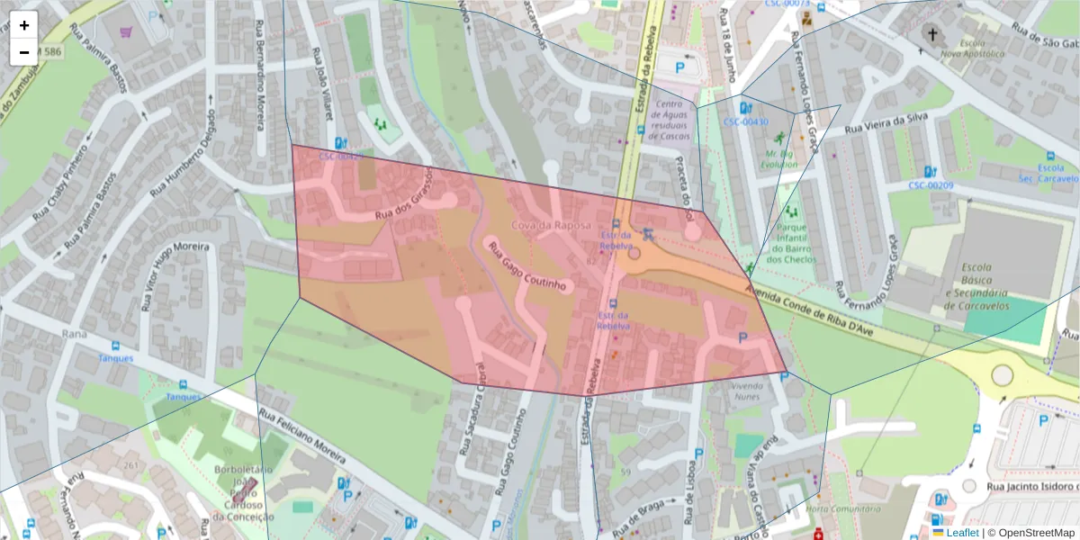Mapa detalhado do código postal 2785-156 com limites, códigos postais vizinhos e agências dos correios