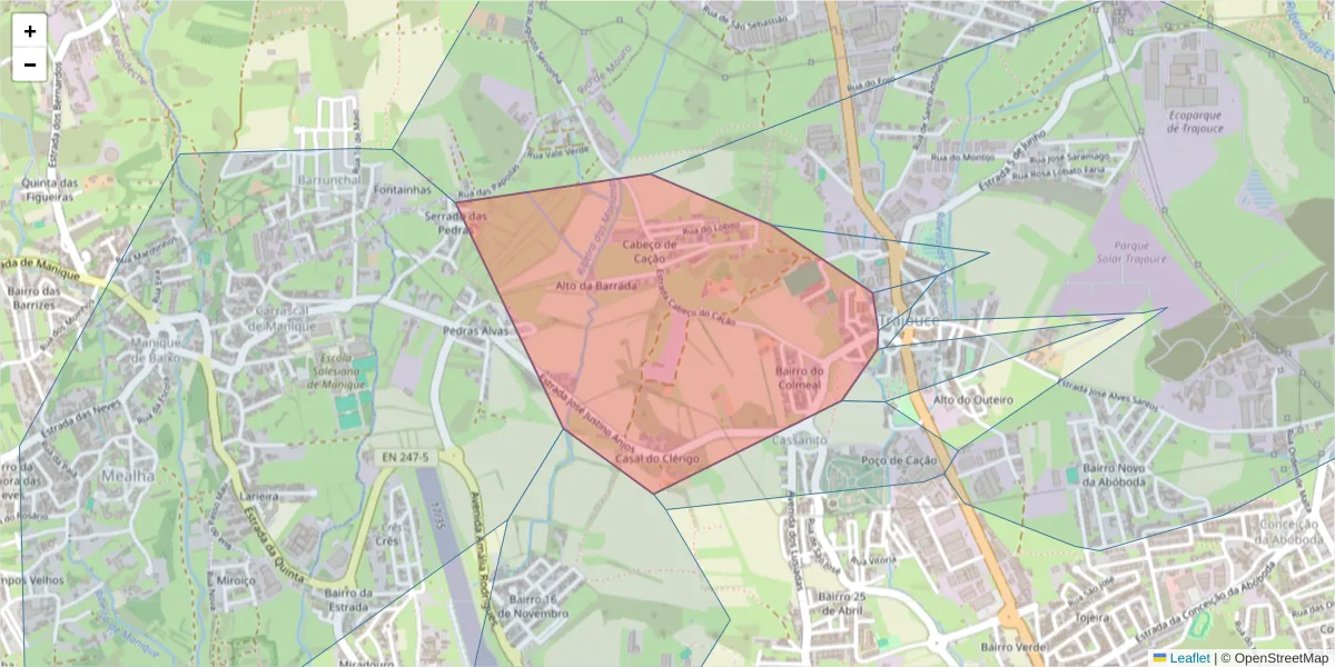 Mapa detalhado do código postal 2785-172 com limites, códigos postais vizinhos e agências dos correios