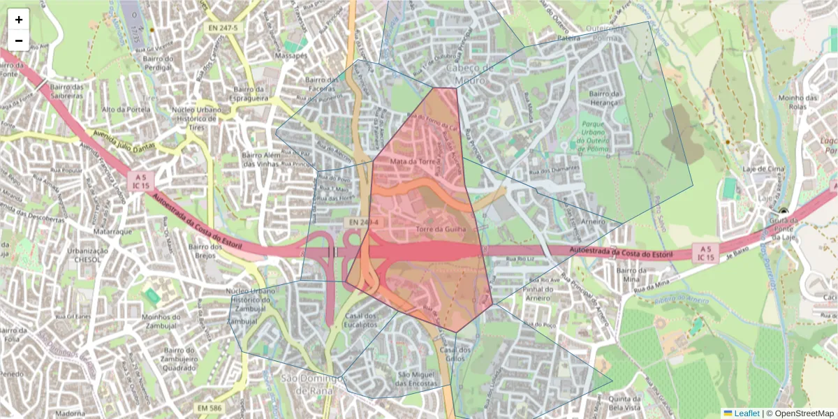 Mapa detalhado do código postal 2785-599 com limites, códigos postais vizinhos e agências dos correios