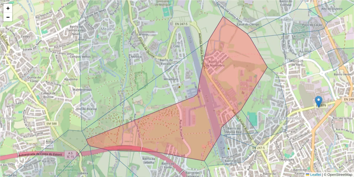 Mapa detalhado do código postal 2785-632 com limites, códigos postais vizinhos e agências dos correios