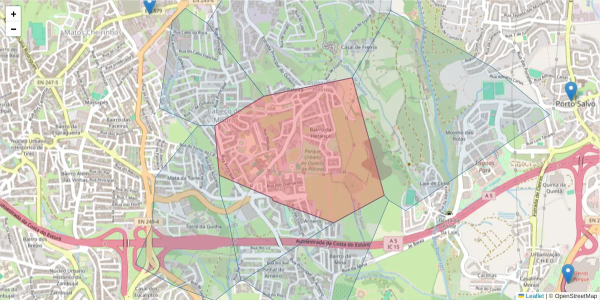 Mapa detalhado do código postal 2785-811 com limites, códigos postais vizinhos e agências dos correios