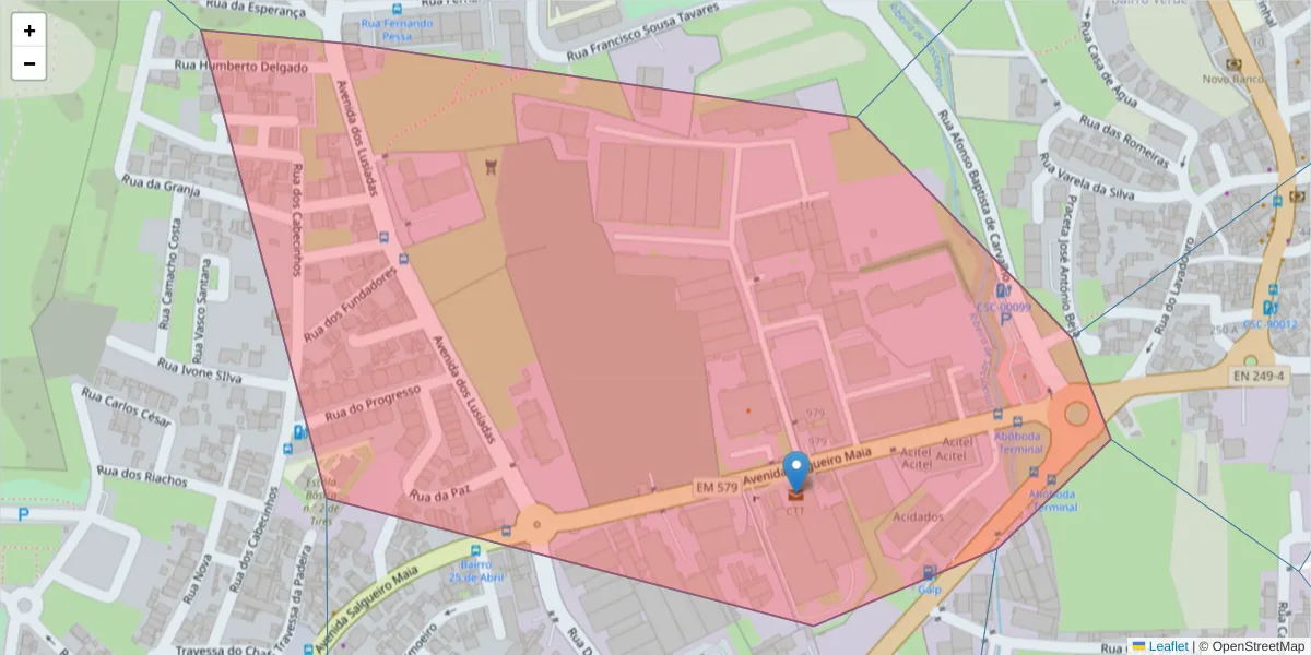 Mapa detalhado do código postal 2785-999 com limites, códigos postais vizinhos e agências dos correios