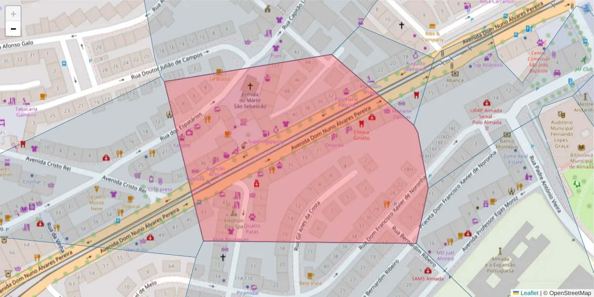 Mapa detalhado do código postal 2800-179 com limites, códigos postais vizinhos e agências dos correios