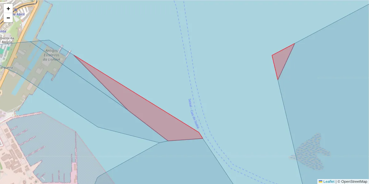 Mapa detalhado do código postal 2800-300 com limites, códigos postais vizinhos e agências dos correios