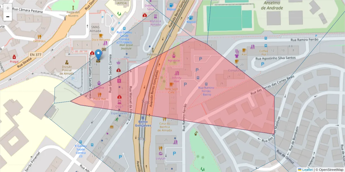 Mapa detalhado do código postal 2800-692 com limites, códigos postais vizinhos e agências dos correios