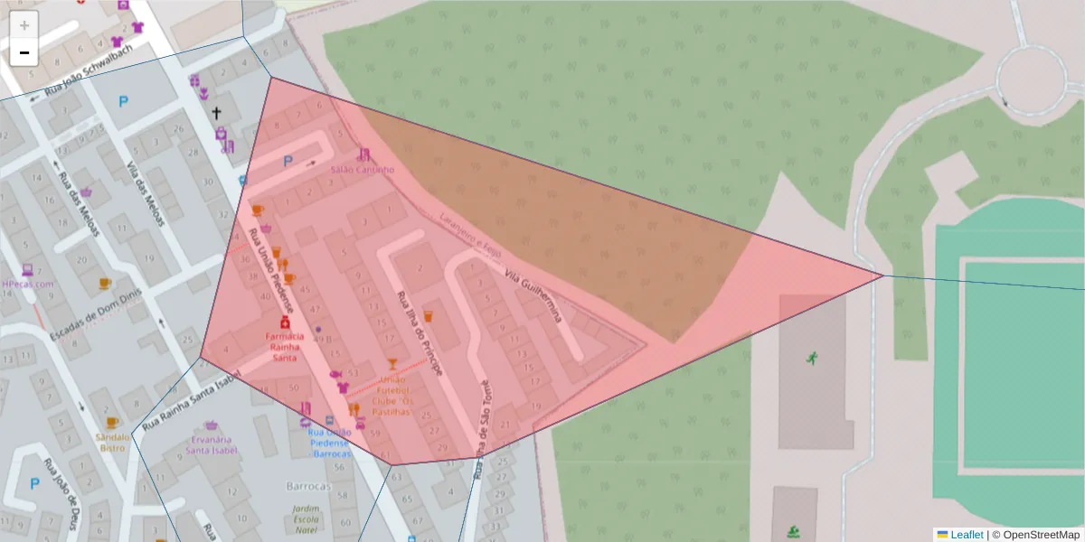 Mapa detalhado do código postal 2805-097 com limites, códigos postais vizinhos e agências dos correios
