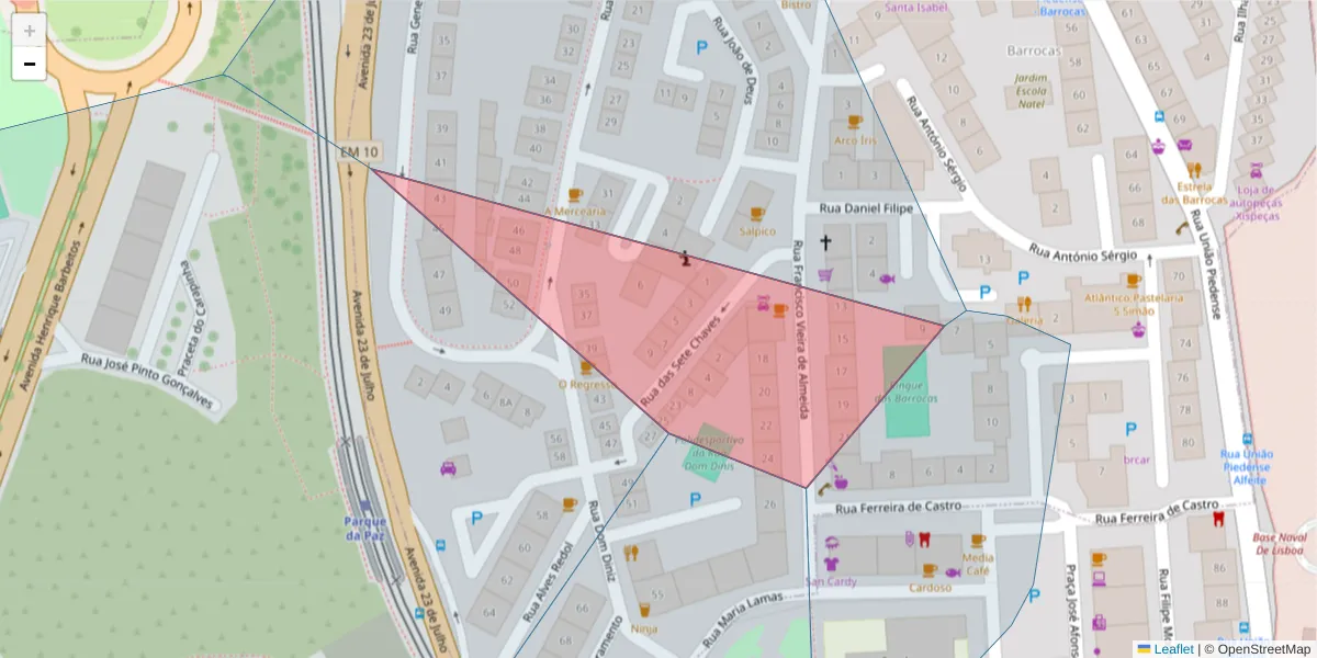 Mapa detalhado do código postal 2805-246 com limites, códigos postais vizinhos e agências dos correios