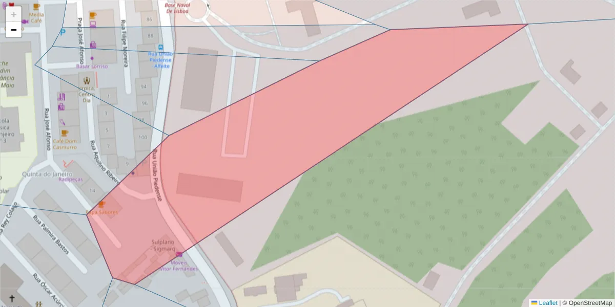 Mapa detalhado do código postal 2810-286 com limites, códigos postais vizinhos e agências dos correios