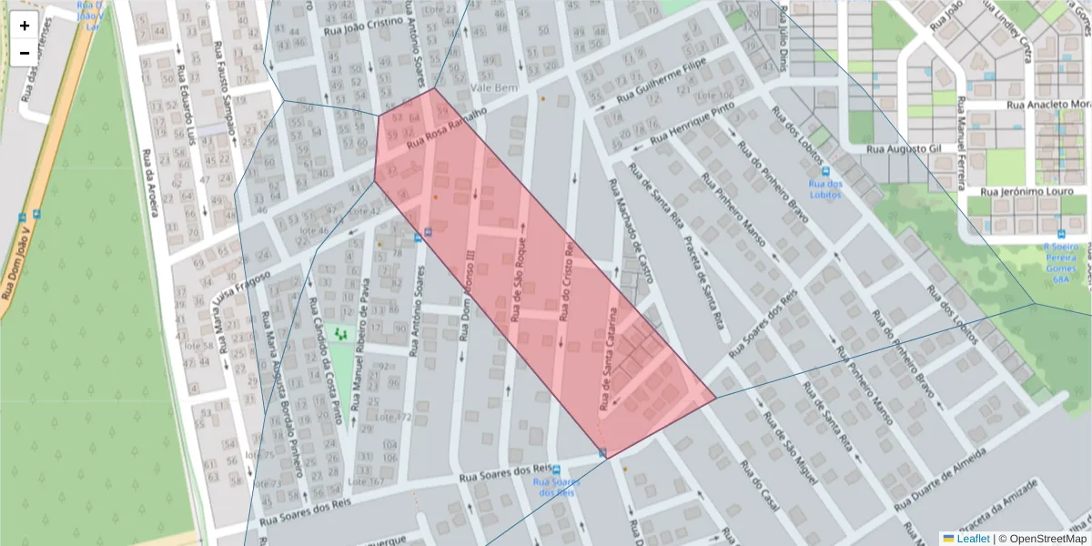 Mapa detalhado do código postal 2820-039 com limites, códigos postais vizinhos e agências dos correios