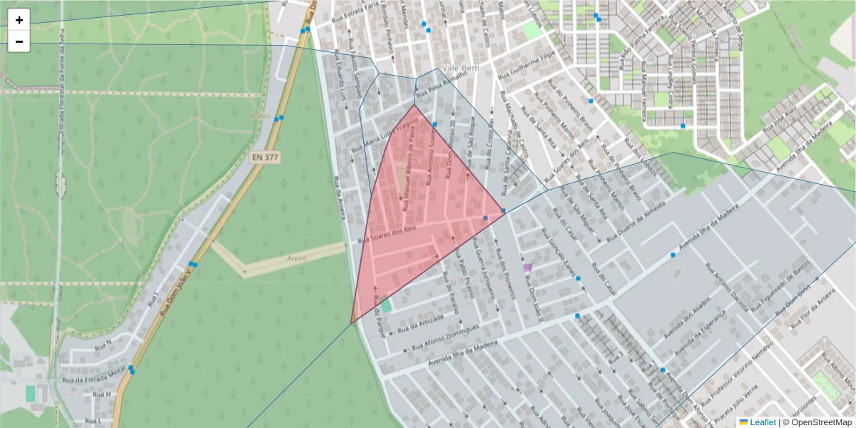 Mapa detalhado do código postal 2820-099 com limites, códigos postais vizinhos e agências dos correios