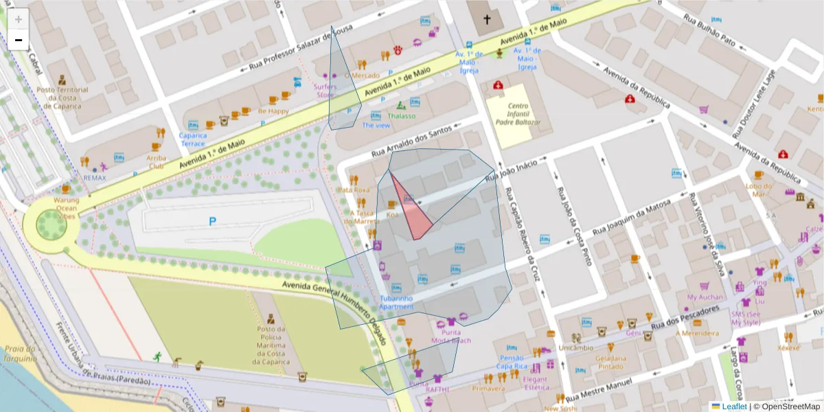 Mapa detalhado do código postal 2825-001 com limites, códigos postais vizinhos e agências dos correios