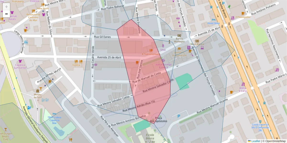 Mapa detalhado do código postal 2825-118 com limites, códigos postais vizinhos e agências dos correios