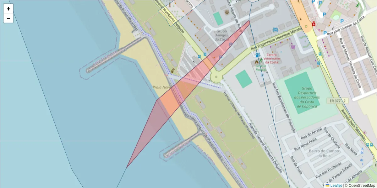 Mapa detalhado do código postal 2825-286 com limites, códigos postais vizinhos e agências dos correios