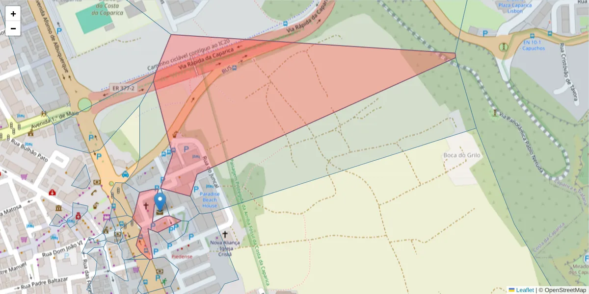 Mapa detalhado do código postal 2825-291 com limites, códigos postais vizinhos e agências dos correios