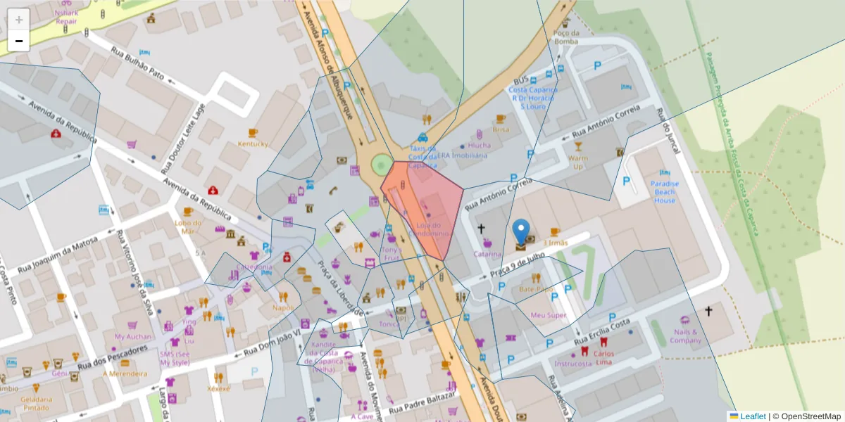 Mapa detalhado do código postal 2825-296 com limites, códigos postais vizinhos e agências dos correios