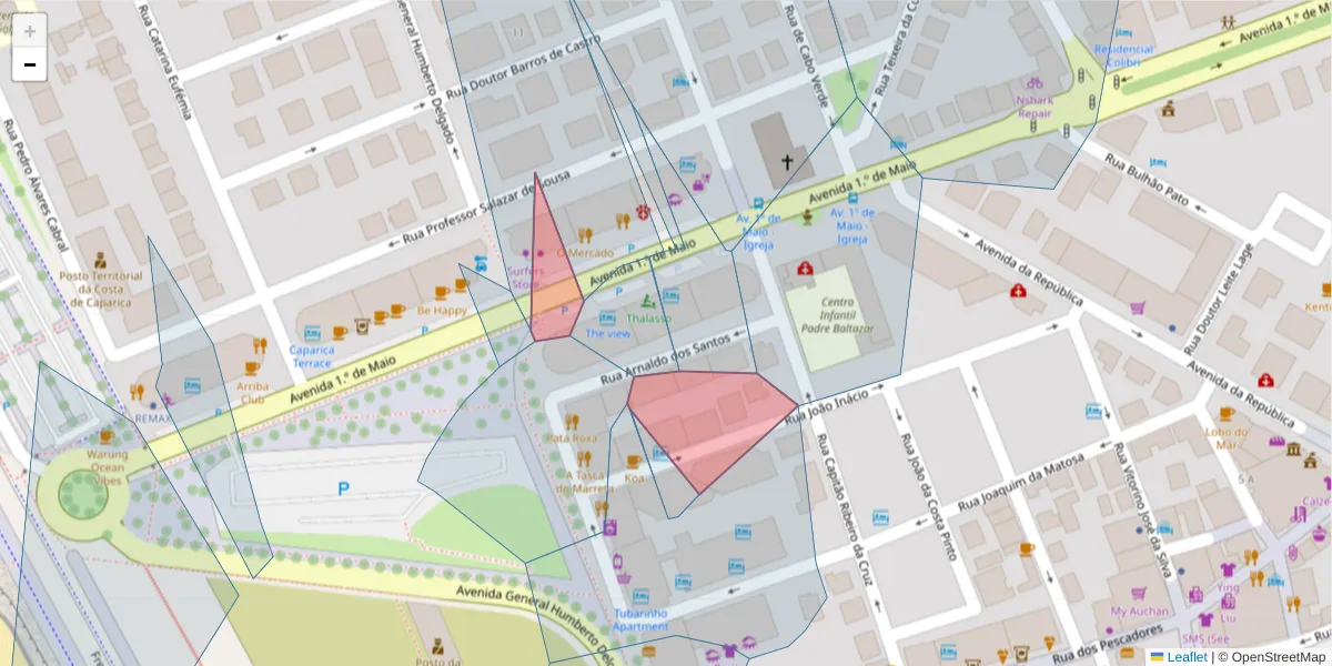 Mapa detalhado do código postal 2825-341 com limites, códigos postais vizinhos e agências dos correios