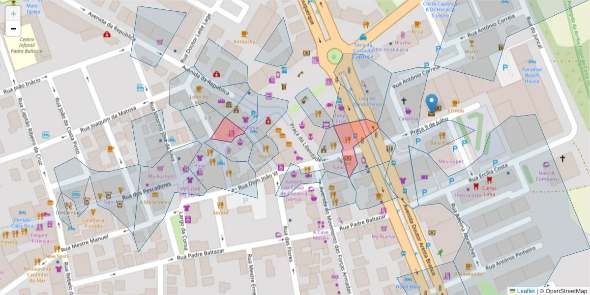 Mapa detalhado do código postal 2825-342 com limites, códigos postais vizinhos e agências dos correios